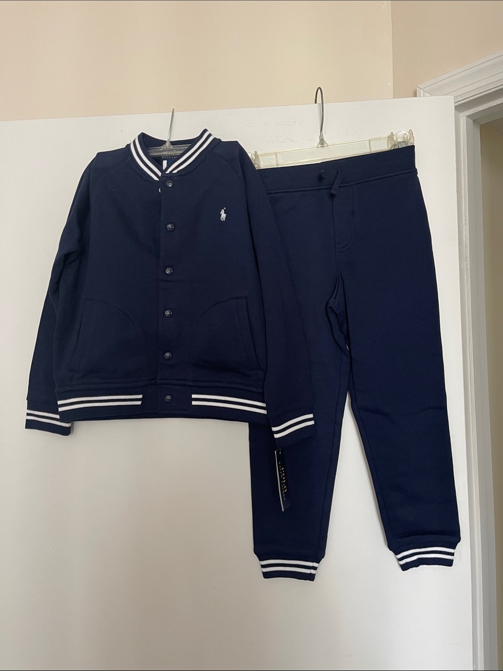 Polo by Ralph Lauren Navy Stripe-Trim Varsity Jacket & Joggers